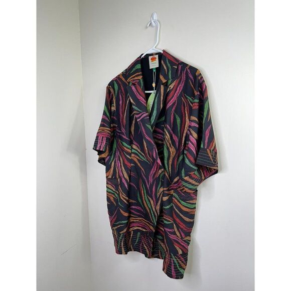 NWT FARM RIO Black Shiny Multicolor Leaf Print Mini Wrap Dress Size XS - Picture 4 of 9